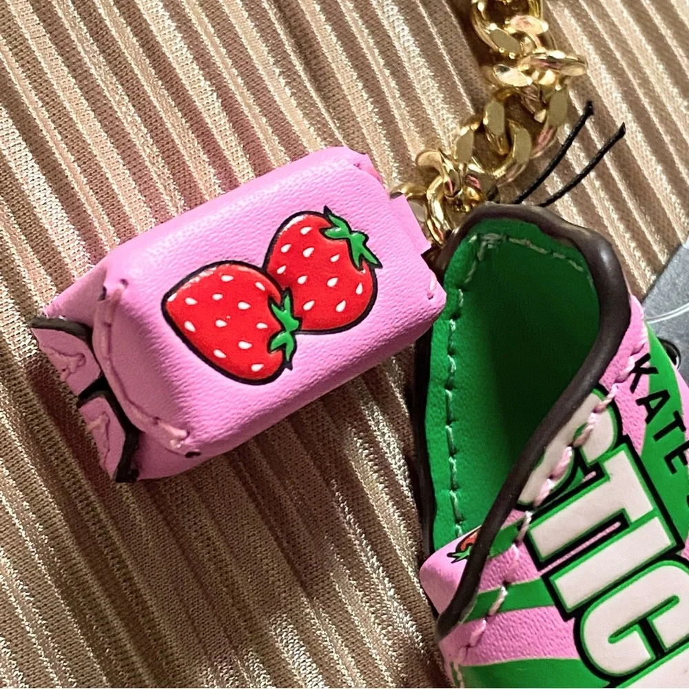 Kate Spade Strawberry Bubble Gum Key Fob Keychain Bag Charm Genuine Leather